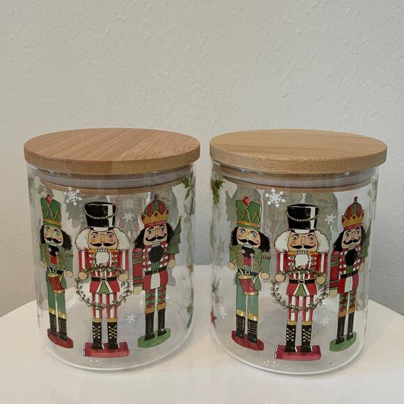 Nutcracker Themed Glass Canister Jar Vintage CHRISTMAS Storage Set of 2 New - Picture 9 of 16